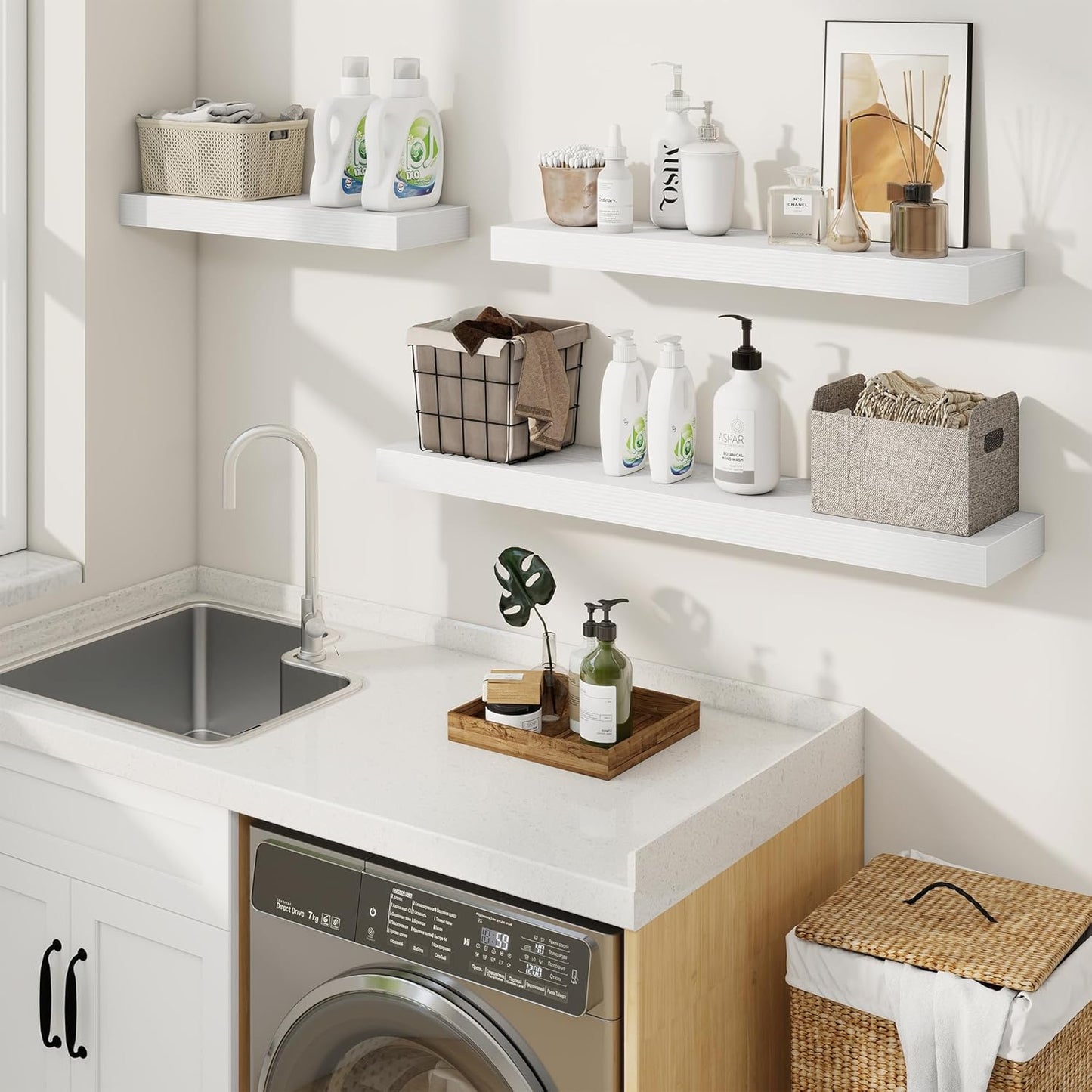 fuqing Floating Shelves for Wall, Bathroom Shelf Wall Mounted for Storage, Shelves with Invisible Bracket for Bedroom, Kitchen, Living Room, Farmhouse Small Book Shelf, 40 Inch Set of 2, White