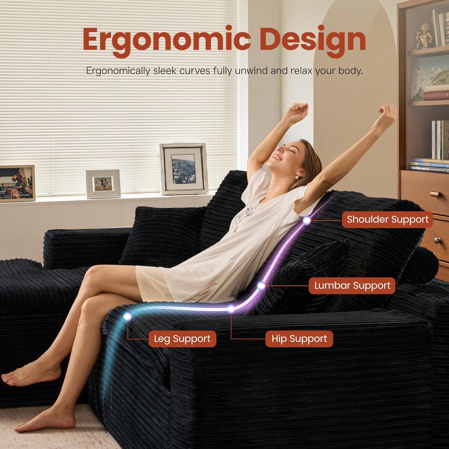 ovios 105” Modular Sectional Sofa with Thicken Seat Cushion, Cloud Couch with Deep Seat, Modern L-Shape Sofas Couches with Chaise,Upholstered Couches for Living Room Bedroom,Black