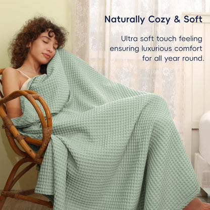 PHF Ultra Soft Waffle Weave Blanket King Size 104"x 90"- Washed Lightweight Breathable Cozy Woven Blanket for Bed - Aesthetic Decor for Couch Bedding Sofa Home Car - Sage Green/Mint Green