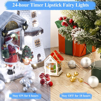 66FT(33 * 2) Rechargeable String Lights Battery Operated, Fairy Lights with Timer, Mini LED Twinkle Lights for Bedroom, Christmas Decorations, Wedding, Vine, Centerpiece Table Decor Cool White
