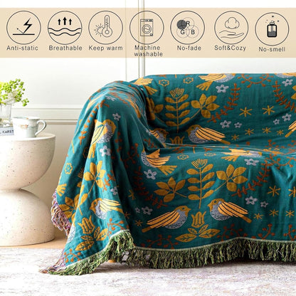 MSGKV Boho Throw Blanket Queen Size Cotton Blanket for Couch and Sofa Living Room Blanket Summer Bed Cozy Gauze Blanket 90" x 90"