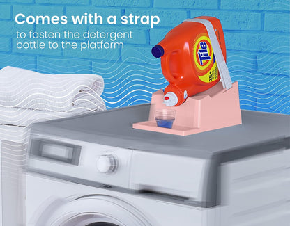 TidyFriend Liquid Laundry Detergent Holder Stand with Drip Tray & Rubber-Grip Feet, Stand for Laundry Room Organization and Storage, Fabric Softener Dispenser with Cup Holder for Easy Pouring (Rose)