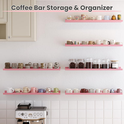 upsimples Pink Shelves for Wall, Cute Room Decor for Teen Girls, Bedroom, Living Room, Game Room, 6 Pack 35.5 inch Long Wall Mounted Wood Shelves for Pictures, Toys