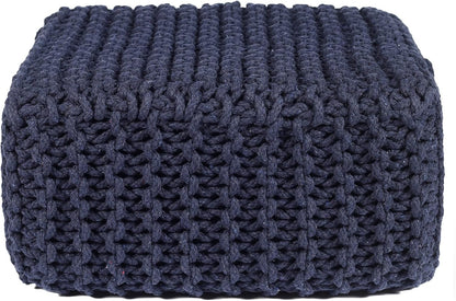 REDEARTH · Cube Low Pouf Foot Stool Ottoman - Hand Knitted Poof - Cord Boho Pouffe - Home Décor - Stuffed Footrest for Living Room - Nursery - Bedroom - Patio (16" x 16" x 8") - Navy Blue