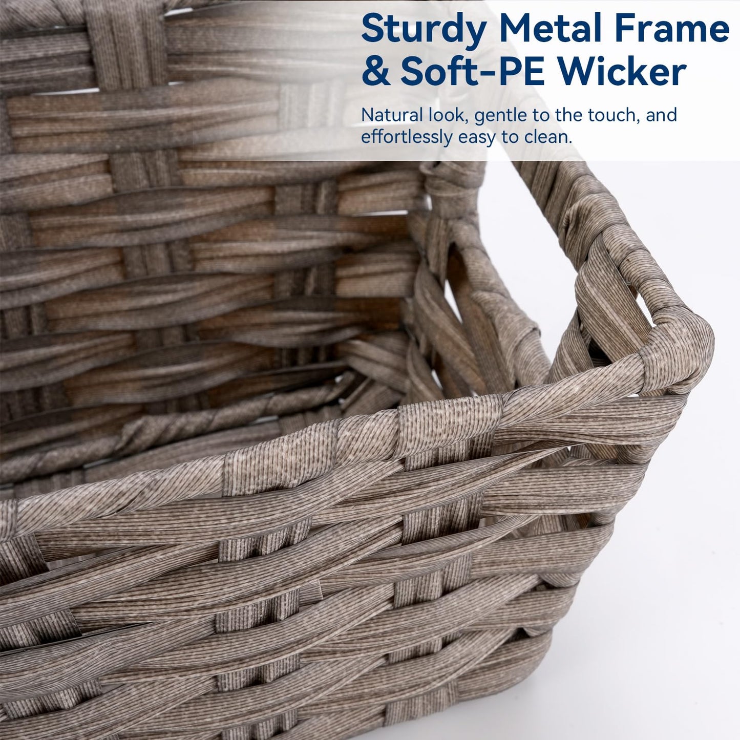 Whitmor Small Woven Storage Basket with Handles, Gray Wash