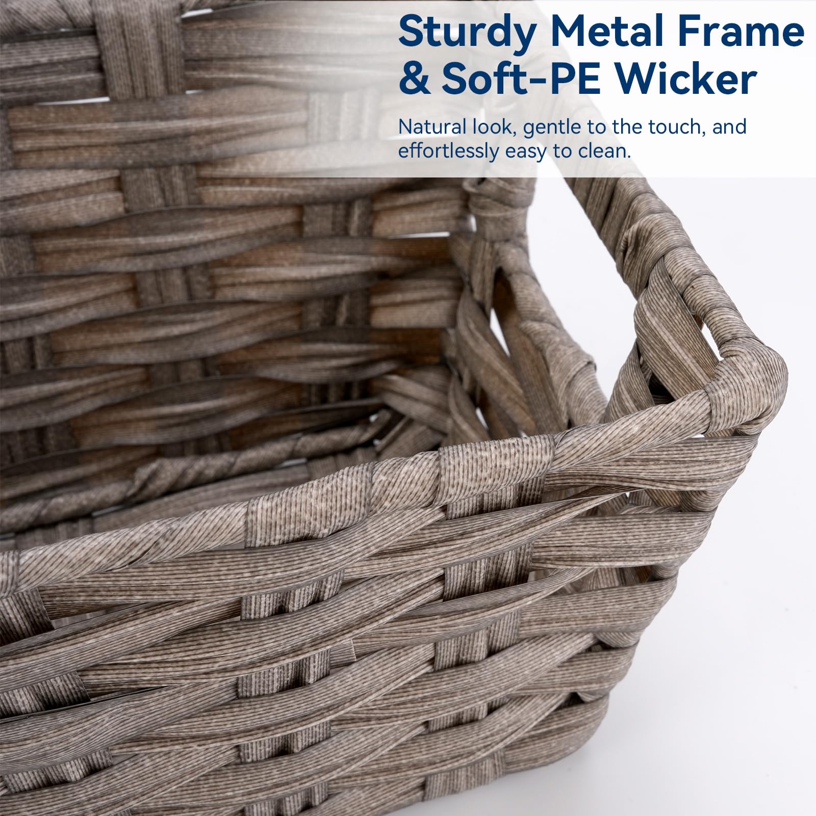 Whitmor Small Woven Storage Basket with Handles, Gray Wash