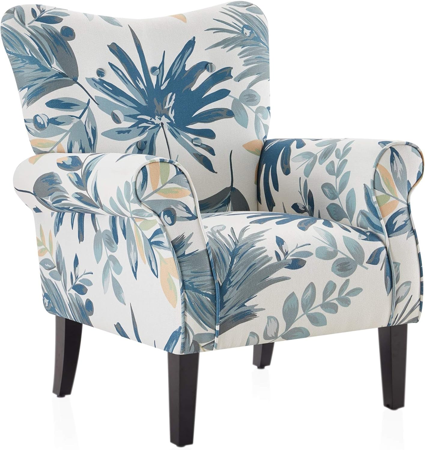 BELLEZE Modern Accent Chair for Living Room, High Back Floral Armchair w/Wooden Legs, Upholstered Wingback Side Chair Padded Armrest Single Sofa for Living Room, Bedroom - Allston (Green Blue Floral)