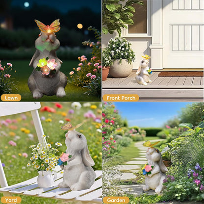 Solar Bunny Statues Light for Garden - Color-Changing Rainbow LED Butterfly,Rabbit Figurine Decor Auto On/Off,Easter Gifts for Yard Balcony & Patio Ornaments (Colorful Light)