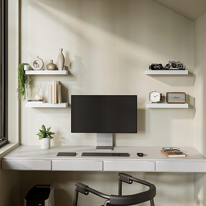 BAMEOS Floating Shelves, White Wall Mounted Wooden Shelves with Invisible Brackets Set of 2, Hanging Wall Shelves Decoration for Bedroom, Bathroom, Living Room and Kitchen