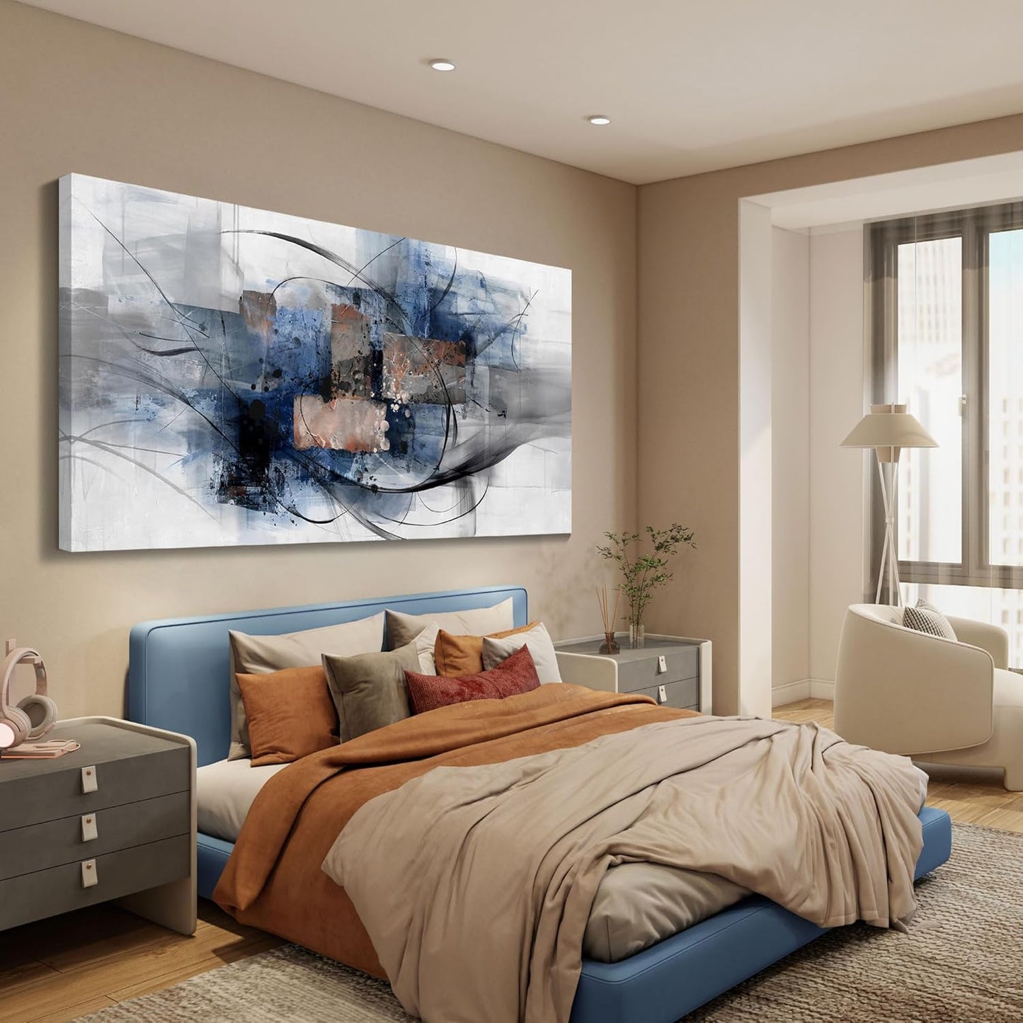 Mofutinpo Black and Blue Wall Art Decor - Abstract Wall Art - Canvas Wall Art for Living Room, Bedroom, Office - Modern Black and White Paintings,Blue and Grey Wall Decor, Artwork and Pictures for Wall 29×58