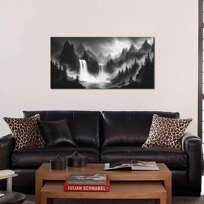 Mountain Wall Pictures for Living Room Decor - Black and White Wall Art Bedroom - Waterfall Canvas Wall Art for Office Size 20" x 40"