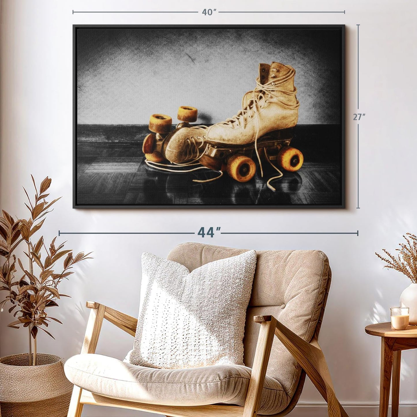 ElephantStock Vintage Skates Pop Wall Art - Horizontal Framed Canvas - 1-Piece Living Room Wall Decor - Sport Photography Canvas Print - Beige and Black Decor for Wall - 40" X 27"