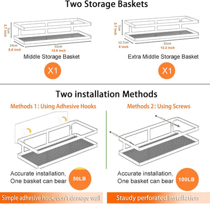 PUSDON Hanging Storage Baskets Organizer Wall Mount, Metal Wire Storage Bin Rack for Kitchen Bathroom Shower Spice Shelf Home Decor Essentials Black-2 Packs(Guardrail)