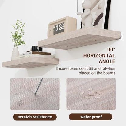 16 Inch Floating Shelves, 3D Textured Wood Grain, 16"x9.25"x1.5" Inch Deep Floating Shelves for Wall, Wooden Shelves for Bathroom, Bedroom, Living Room, Washed White