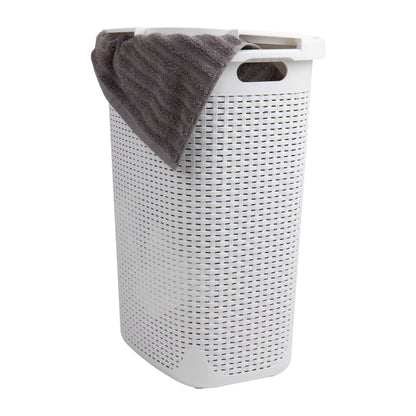 Mind Reader Slim Laundry Hamper with Lid, 60L Tall Clothes Basket, Narrow Tapered Design for