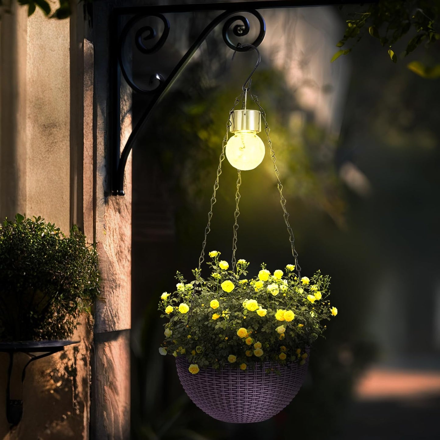 Hanging Planters for Outdoor Plants,2 Pack Coffee Artificial Rattan Solar Hanging Baskets with Drainage Holes & Removable Tray,Hanging Flower Pots Gardening Gifts for Women/Mothers