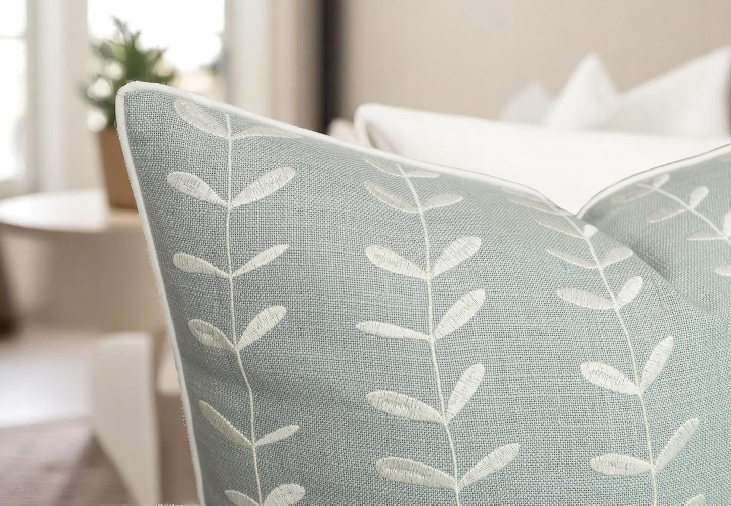 VAGMINE Embroidered Lollipop Pillow Cover - 18x18 Inches Square - 100% Cotton Robins Egg Decorative Cushion Cover - Elegant Stitch Detailing - Cozy Contemporary Accent for Couch, Chair, Bedroom