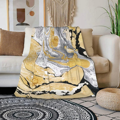 HGOD DESIGNS Gold Golden and Silver Marble Ink Abstract Painting Flannel Fleece Bed Blanket Throw Blanket Lightweight Cozy Plush Blanket for Bedroom Living Rooms Sofa Couch 50"x60"