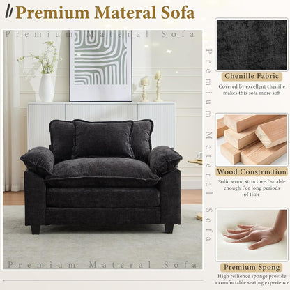 URRED Modular Sectional Sofa Comfy Cloud Couch, Modern Chenille Sofa Sleeper Deep Seat Couches with Ottoman/Pillows for Living Room (Black, 53'')