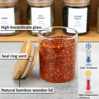 4OZ Glass Spice Jars with Bamboo Lids and 315 Labels, 32 Pcs Clear Food Storage Containers for Kitchen Sugar Salt Coffee Tea Beans