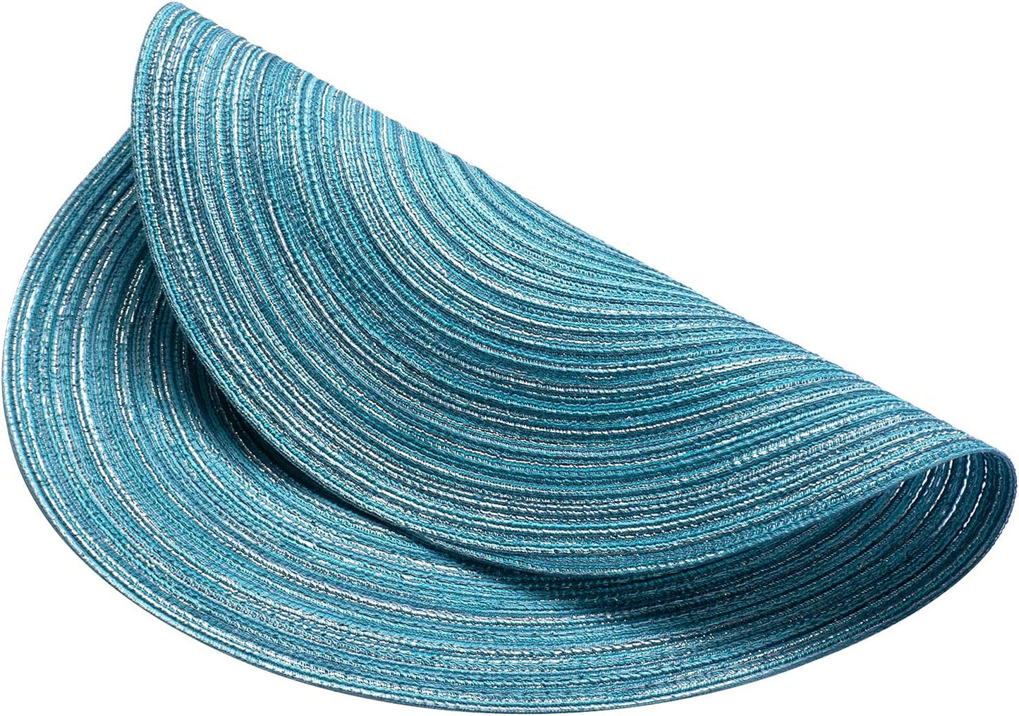 AHHFSMEI Round Braided Placemats Set of 6 Round Table Mats for Dining Tables Natural Woven Heat Resistant Place mats 15 Inch (Blue Silver)