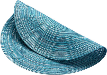 AHHFSMEI Round Braided Placemats Set of 6 Round Table Mats for Dining Tables Natural Woven Heat Resistant Place mats 15 Inch (Blue Silver)