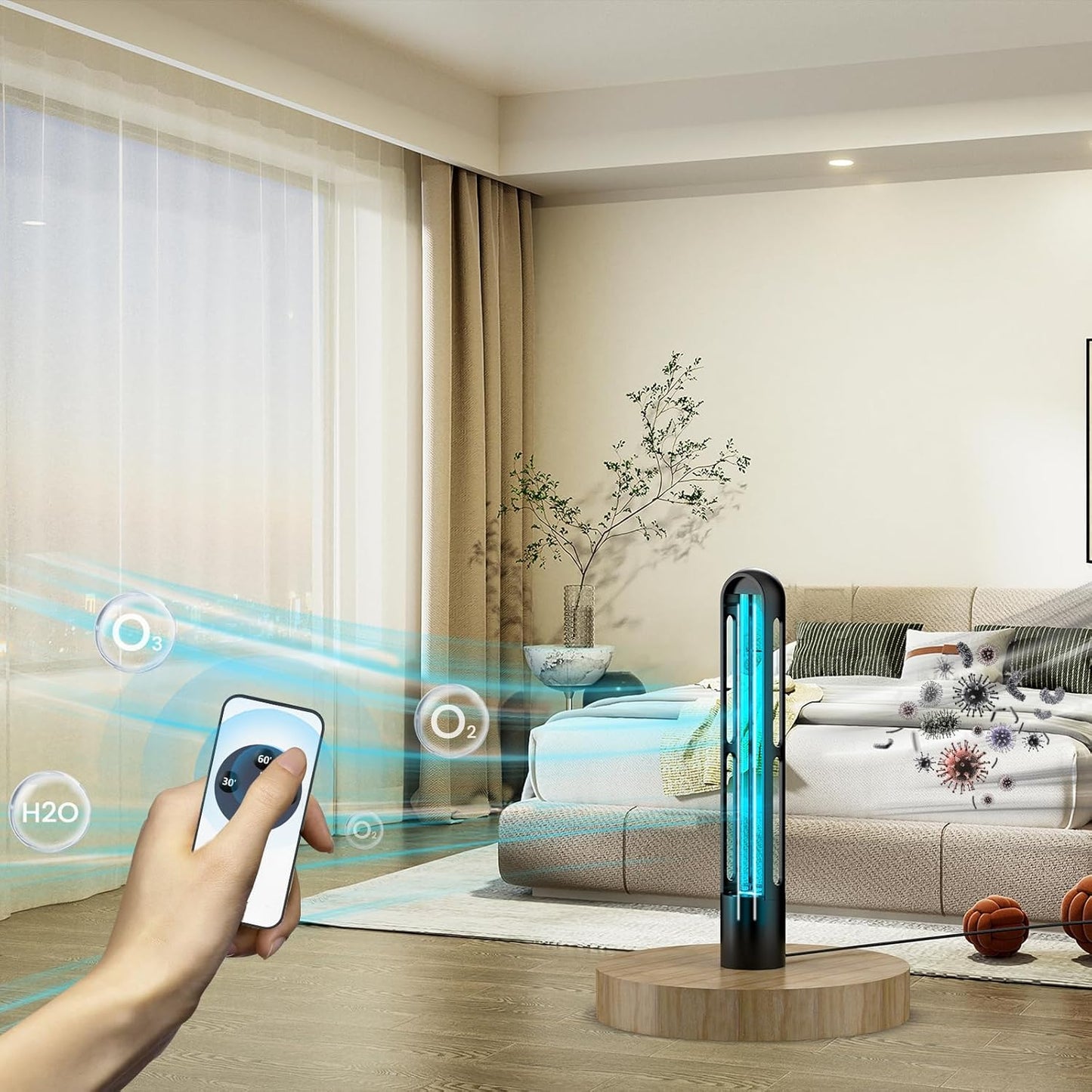 UV Light Sanitizer, Ultraviolet Lamp with Remote Control for Bed Bugs and Dust Mites, Home Disinfection Device UV Lamp for Home, Room & Kitchen, Ultraviolet Light with 3 Speed Timings