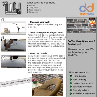 Dundee Deco 3D Wall Panels Faux Brick - Cladding Grey Black Stone Look Wall Paneling, Styrofoam, Sample, Size 10 x 10 in.