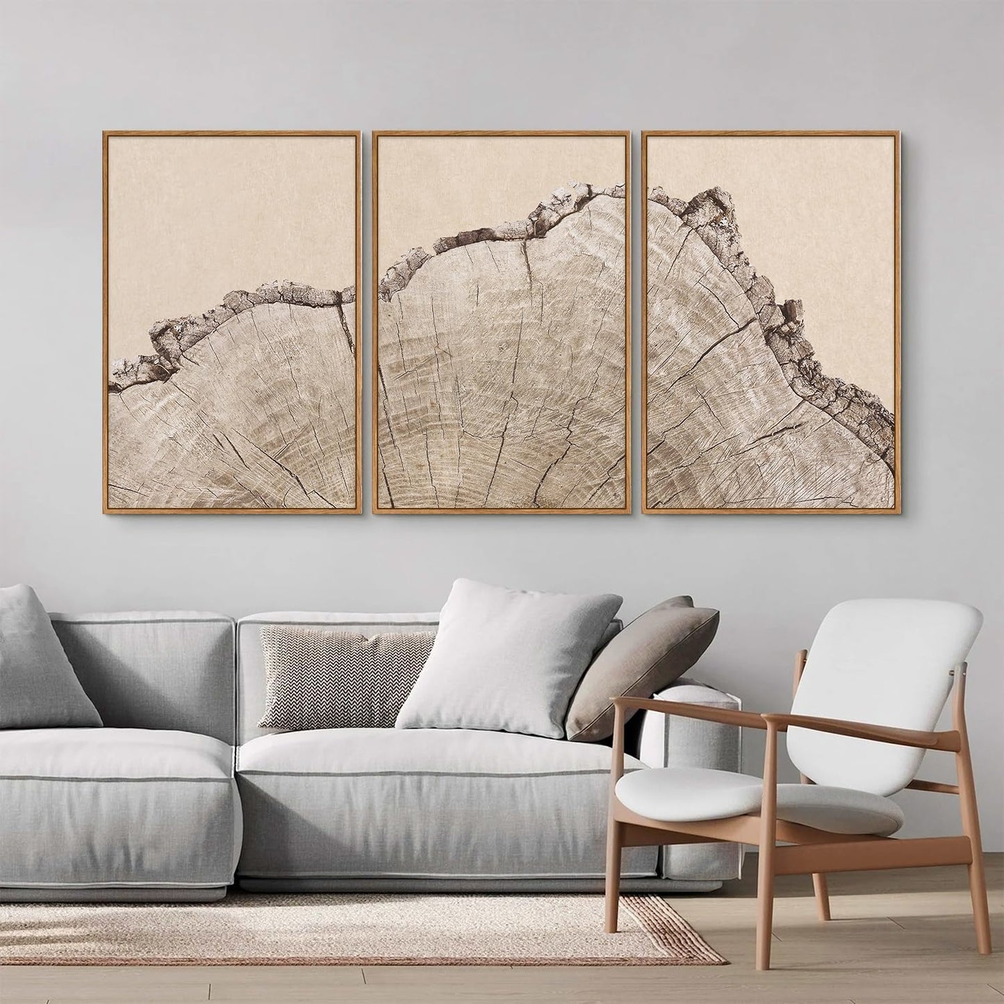 SIGNINART Large Tree Ring Framed Canvas Wall Art Set, Rustic Beige Nature Wooden Wall Decor, Neutral Wood Stump Artwork, Modern Art Prints for Bedroom Living Room Office 16"x24"x3