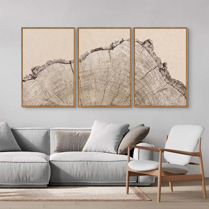 SIGNINART Large Tree Ring Framed Canvas Wall Art Set, Rustic Beige Nature Wooden Wall Decor, Neutral Wood Stump Artwork, Modern Art Prints for Bedroom Living Room Office 16"x24"x3