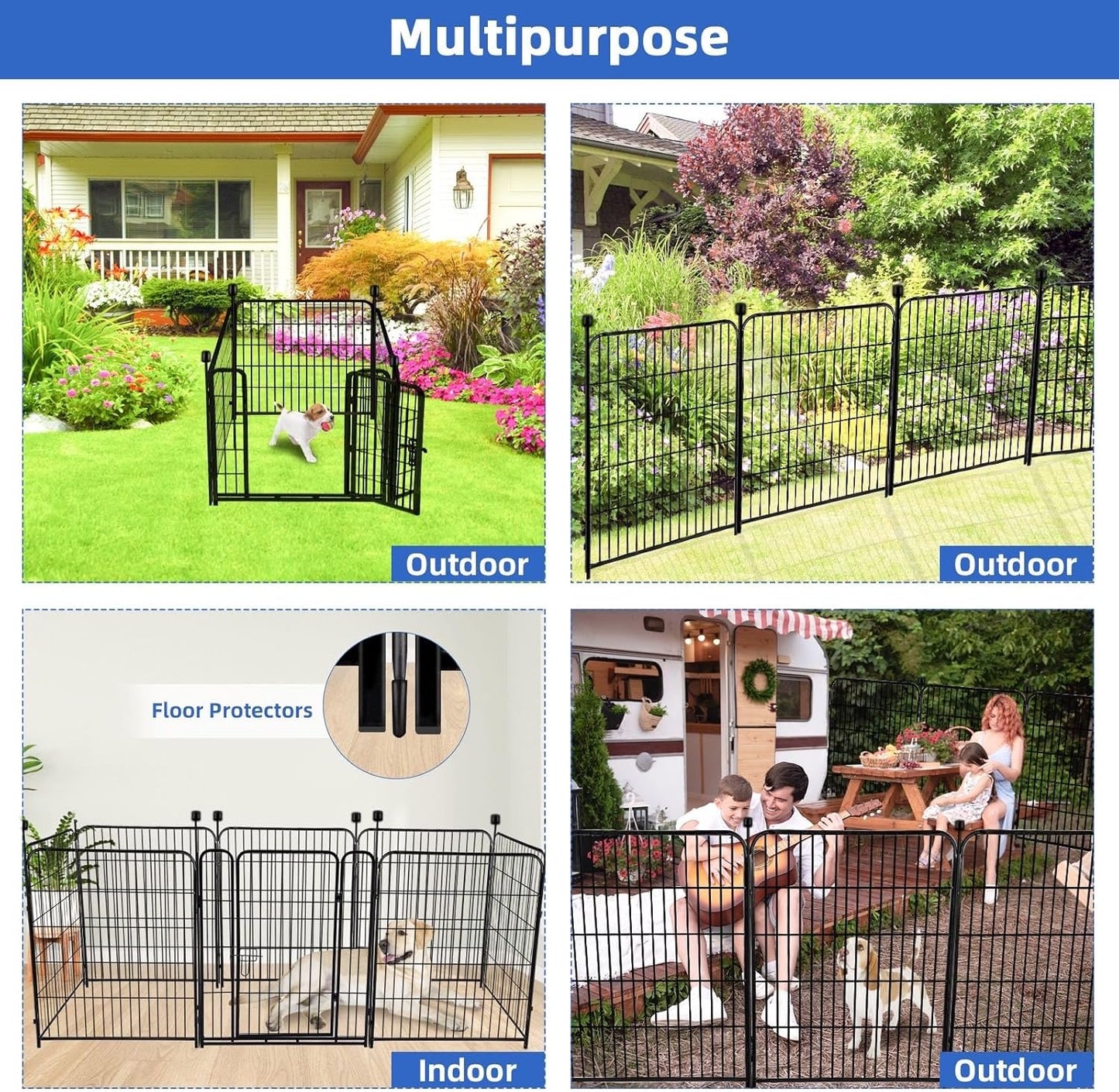 ADAVIN Tall Garden Fence with Gate, 48 in(H) 4 Panels Heavy Duty Iron Metal Fencing Border, Indoor or Outdoor Dog Playpen, Animal Barrier Fence, No Dig Fencing for Yard, Total 8.9 FT(L), Black