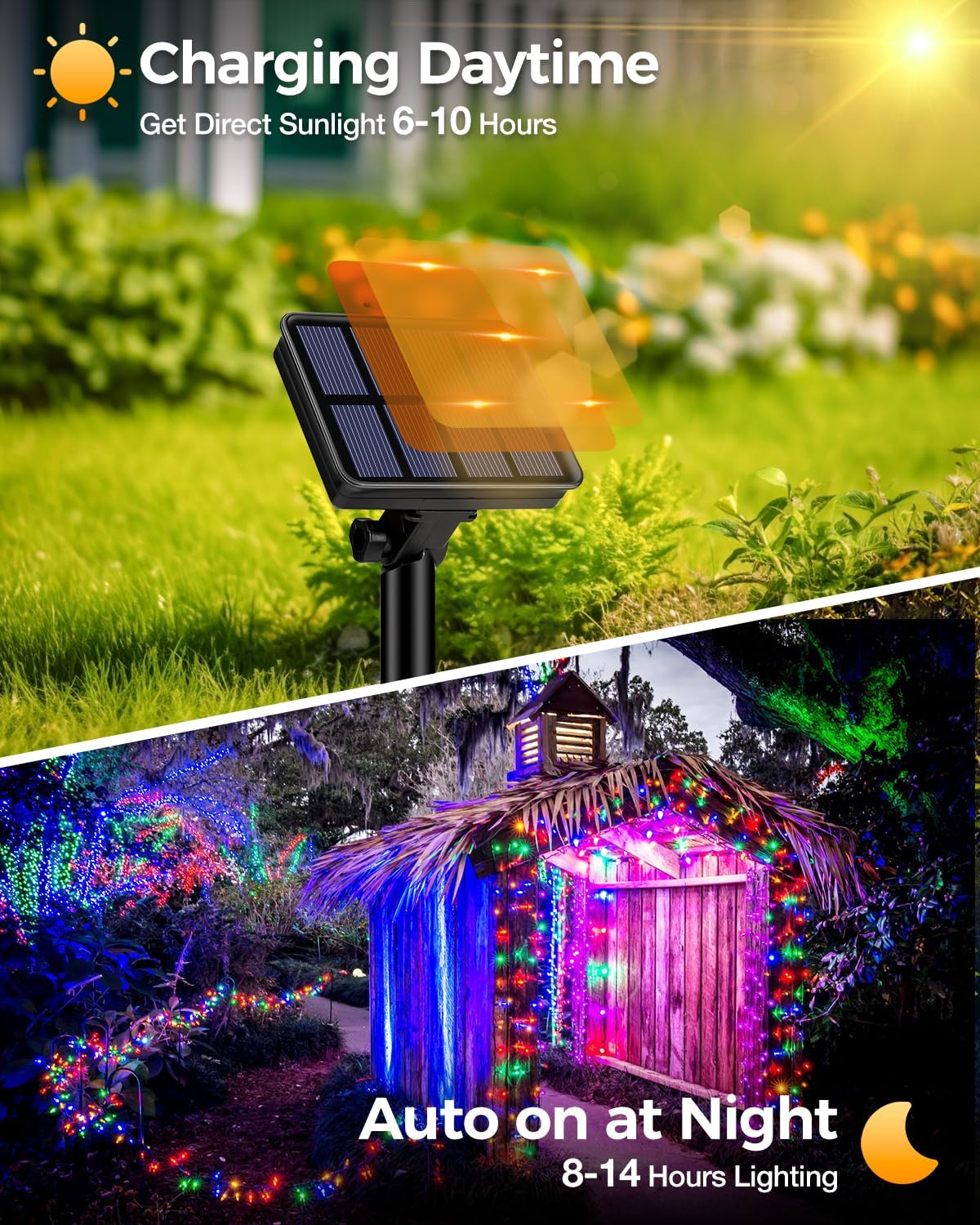 6 Pack Solar Fairy Lights for Outside Waterproof, 49FT/15M 150LED Solar String Lights Outdoor 8 Modes Solar Twinkle Lights for Garden Yard Christmas Tree Wedding Party Decor, Multicolor