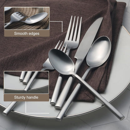 Alata Potter 40-Piece Forged Silverware Set, Service for 8 ??Premium Stainless Steel Flatware Set, Modern Design with Satin Finish, Ideal for Home, Kitchen, Party, Camping