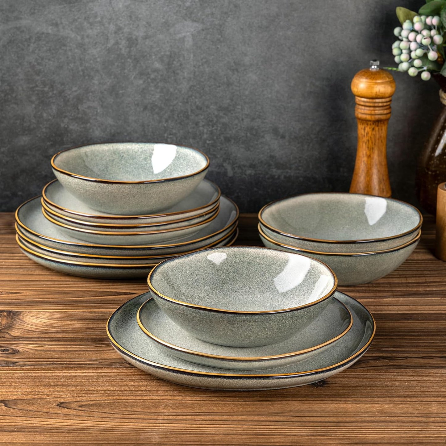 AmorArc Ceramic Dinnerware Sets,Handmade Reactive Glaze Stoneware Plates and Bowls Set,Highly Scratch Resistant | Dishwasher & Microwave Safe Dishes Set,Service for 8 (24pc)