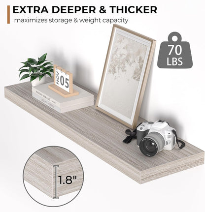 Floating Shelves - 10.3 Inch Deep Wall Shelf for Decor & Storage - Wall Mounted Display Shelving with Invisible Heavy-Duty Metal Bracket - 36" W x 10.3" D x 1.8" H - Set of 1 - Rustic Grey