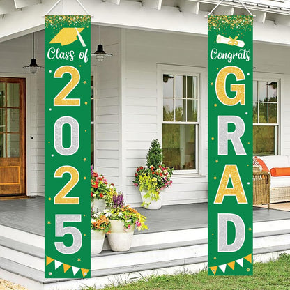 Graduation Decorations 2025 GRAD Banner Green Porch Door Sign Welcome Banner For Indoor Outdoor Wall Graduation Decorations Class of 2025