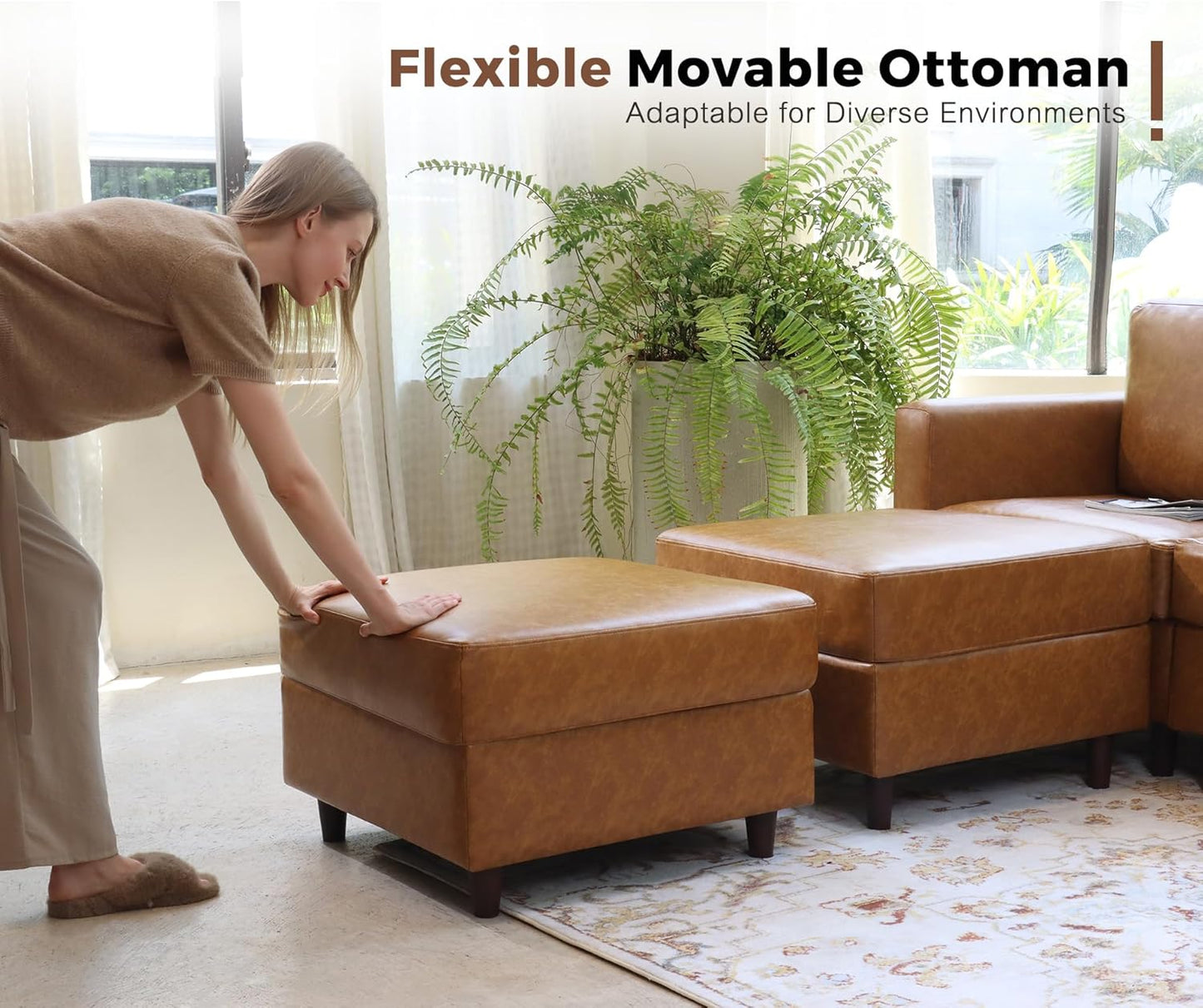 Oversized 172.5" Faux Leather Modular Sectional Sofa, Modern Large 10 Seater U Shaped Couch with Storage Seat with Reversible Chaise Deep Seat for Living Room DIY Combination - Brown