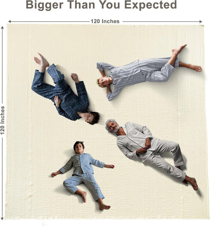 PHF 100% Cotton Waffle Blanket Oversized King 120"x120", Lightweight Breathable Extra Large 10'x10' Summer Blankets for Bed, Giant Big Luxury Aesthetic Woven Bedding for Home Decor, Cannoli Cream