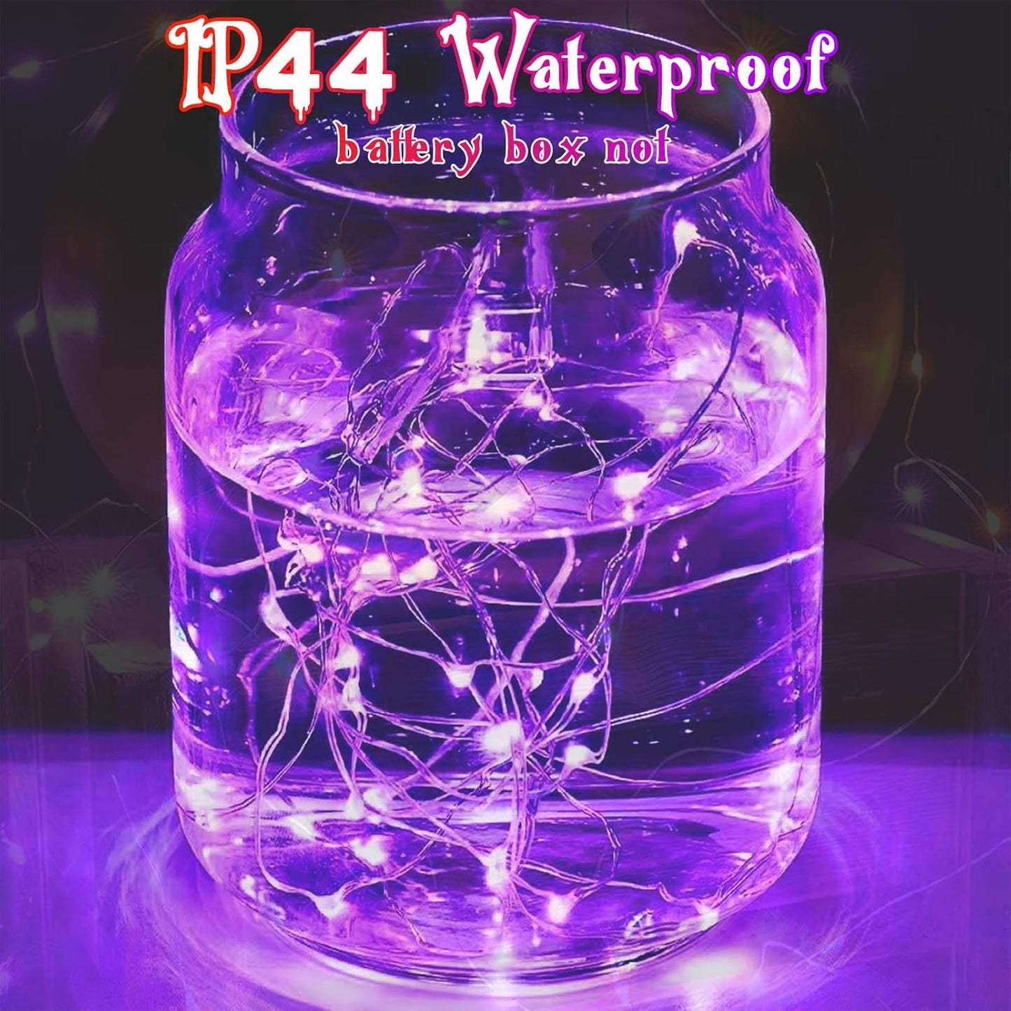 4-Pack 50 LED Fairy Lights Battery Operated with Timer, 16FT Waterproof Halloween String Lights Outdoor Indoor LED Starry Lights for Halloween Parties Bedroom Home Centerpiece DIY Decorations (Purple)