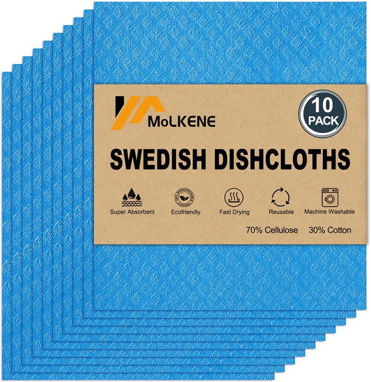 Swedish Dishcloths - 10 Pack Reusable Kitchen Dishcloths - Ultra Absorbent Dish Towels for Washing