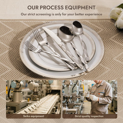 KINGSTONE Silverware Set, Luxury 60 Piece Flatware Set for 12, 18/10 Stainless Steel Cutlery Set with Diamond Cut Pattern for Kitchen, Home, Wedding, Party, Mirror Polished and Dishwasher Safe