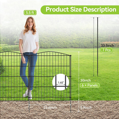 INJOPEXI Garden Fence 6 Panels 11.8ft (L)×30in (H) Decorative Garden Fences with 6 Panels Rustproof Wire No Dig Garden Fence Animal Barrier Fencing Outdoor for Backyard Patio - Without Fence Gate