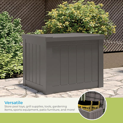 Suncast 22-Gallon Small Deck Box - Lightweight Resin Indoor/Outdoor Storage Container and Seat for Patio Cushions and Gardening Tools - Store Items on Patio, Garage, Yard - Stone Gray, Made in the USA