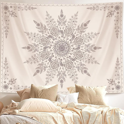 Lunerfex Boho Floral Tapestry Mandala Wall Tapestry, Cute Tapestries for Bedroom Beige Flower Tapestries Wall Hanging for Bedroom Living Room Decor Beige-2 60"x80"