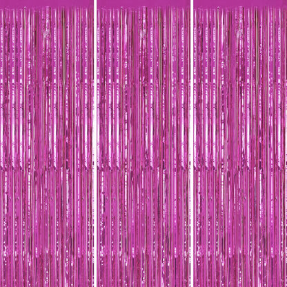 3 Pack Foil Fringe Backdrop - Hot Pink Shiny Tinsel Curtains for Party Decoration/Photo Booth Props - 3.3x8.2 FT Metallic Foil Backdrop for Birthday, Wedding, Graduation, Christmas.