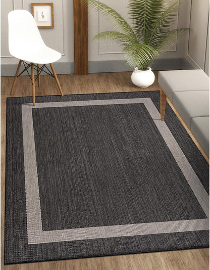 CAMILSON Outdoor Rug 10x14, Large Modern Outside Rugs for Patios Porches Waterproof Durable Washable Non-Shedding, Easy-to-Clean Indoor Outdoor Area Carpet (10 x 14, Bordered - Dark Gray/Light Gray)