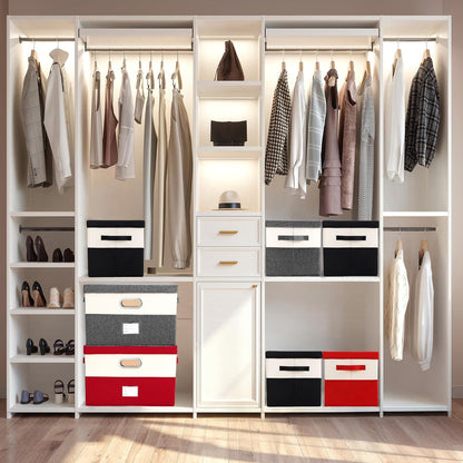 Large Linen Fabric Foldable Storage Bins with Removable Lid and Handles, Washable Storage Box Organizer Containers Baskets Cube with Cover for Bedroom,Closet,Office(Grey&Cream, Large(2-Pack))