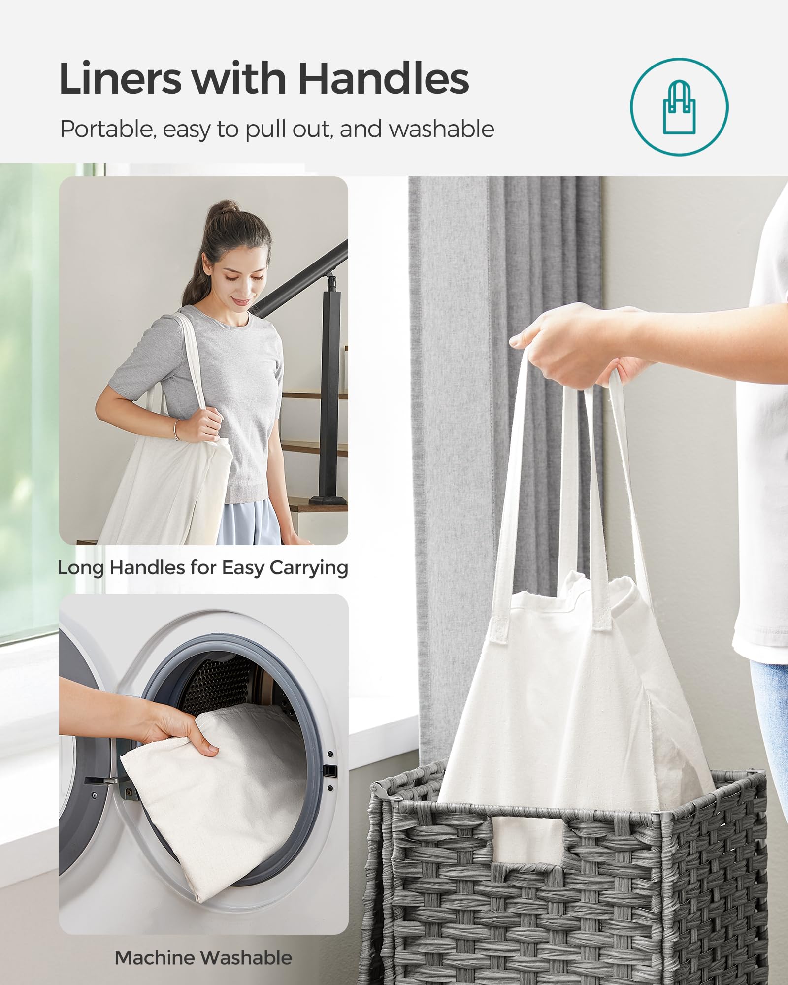 SONGMICS Laundry Hamper with Lid, 17.2 Gallon (65 L) Synthetic Rattan Clothes Laundry Basket with