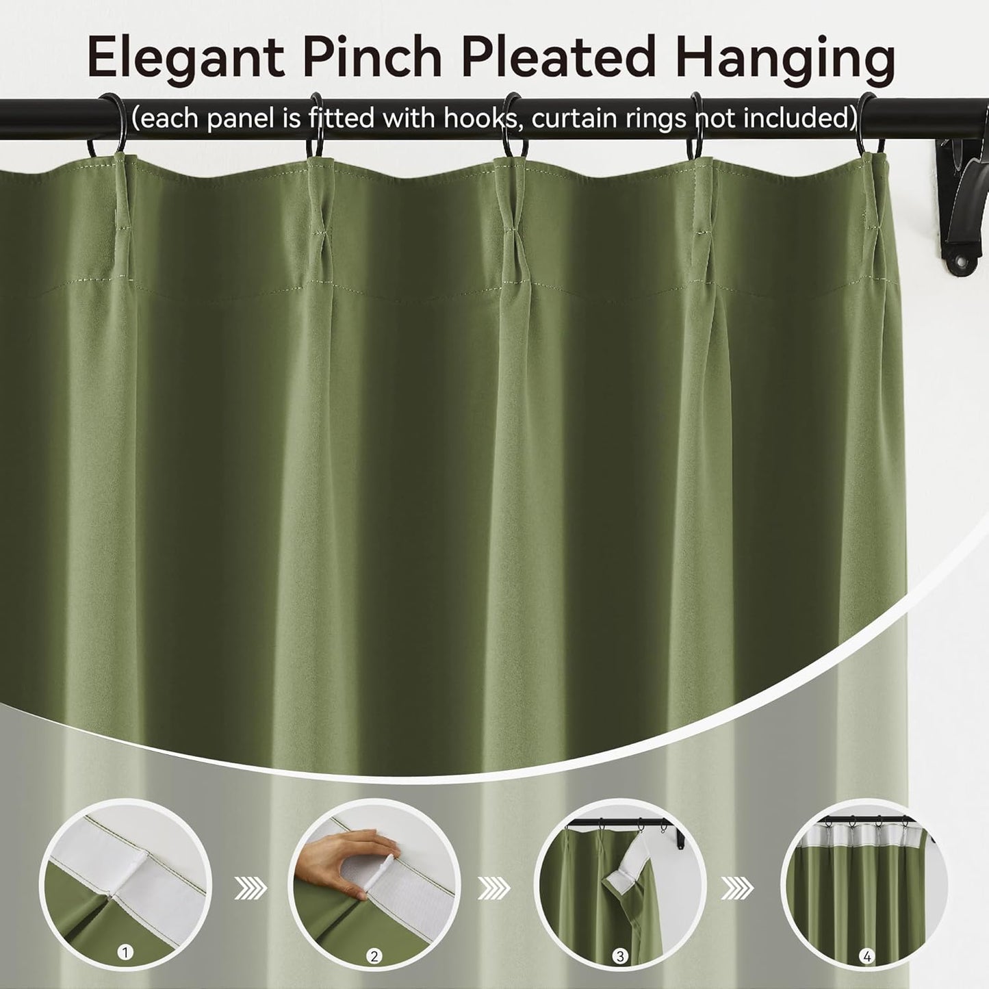 KangBang Pinch Pleat Wide Drapes for Sliding Door 60Wx105L Inches, Room Darkening Privacy Assured Polyester Curtains & Drapes Ceiling to Floor for Locker Room Living Room,2 Panels, Sage Green