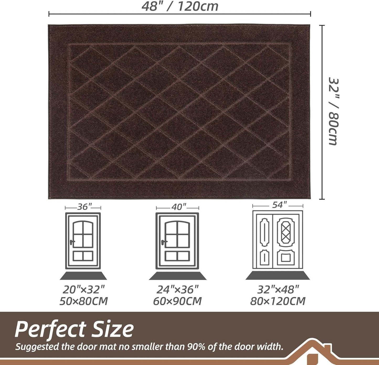 BEQHAUSE Dirt Trapper Door Mat 32" x 48", Doormat Non-Slip Entryway Rugs Washable, Dog Door Mat Stain Resistant and Absorbent Welcome Floor Mat for Front Back Door, Muddy Wet Shoes & Paws, Brown